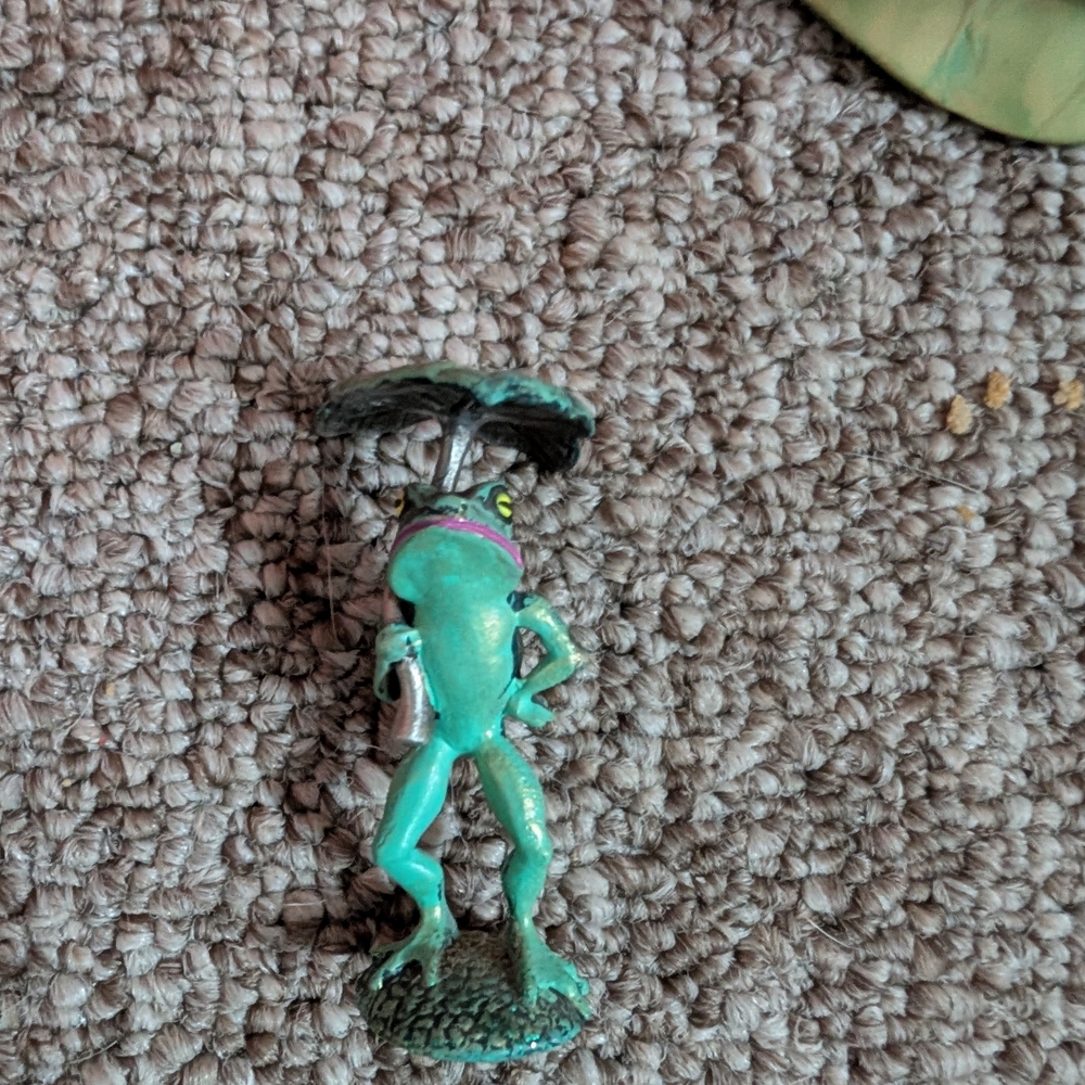 Green Frog Figurine with Umbrella